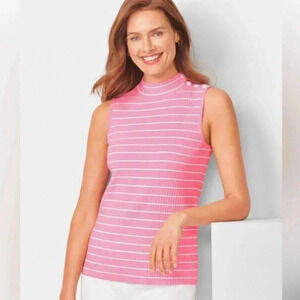 TALBOTS Women’s Sleeveless Ribbed Knit Pullover Sweater White Stripes Size XL